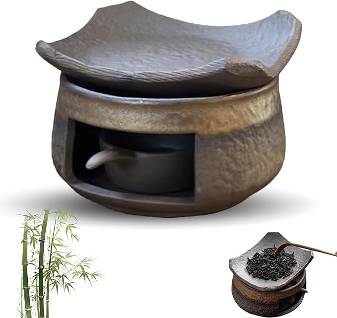 Ceramic Tea Stove Warmer Set, Aromatherapy Burner, Handmade Ceramic Candle Wax Melts Warmer with Tealight Holder, for Meditation (B)