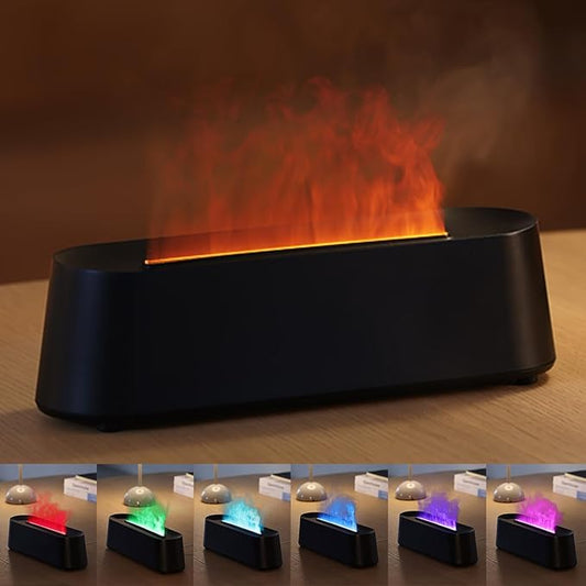 Essential Oil Diffuser, Fireplace Flame Fire Oil Diffuser, 250ml Cool Mist Aromatherapy Humidifier, Scent Diffuser with 7 Colors Light, Remote Control, Timer & Auto-Off for Home, Room (Black)
