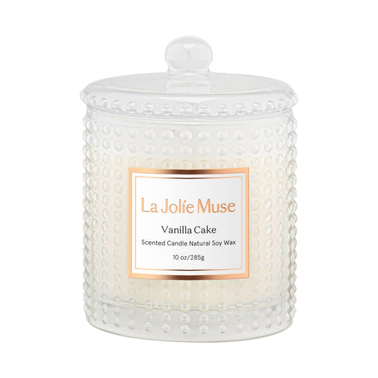 LA JOLIE MUSE Vanilla Cake Scented Candles, Vanilla Candles for Home Scented, Luxury Candle Gift for Women, Natural Soy Wax, 75 Hours Long Burning, 10 OZ