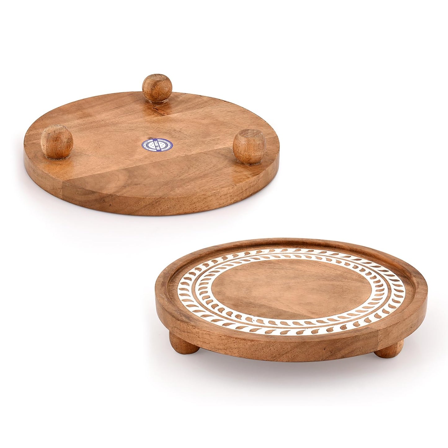 Hanol Pedestals Acacia Wood – Farmhouse Display Stands Round Minimalist Décor for Plants, Candles & Home Décor (Set of 2) ( 8" X 8"" X 1.5"")"