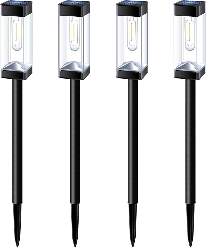 Solar Pathway Lights Outdoor Waterproof Solar Outdoor Lights with LED Tungsten Filament Bulb, Auto On/Off Garden Lighting for Outside Yard Landscape Driveway Lawn Path 4 Pack
