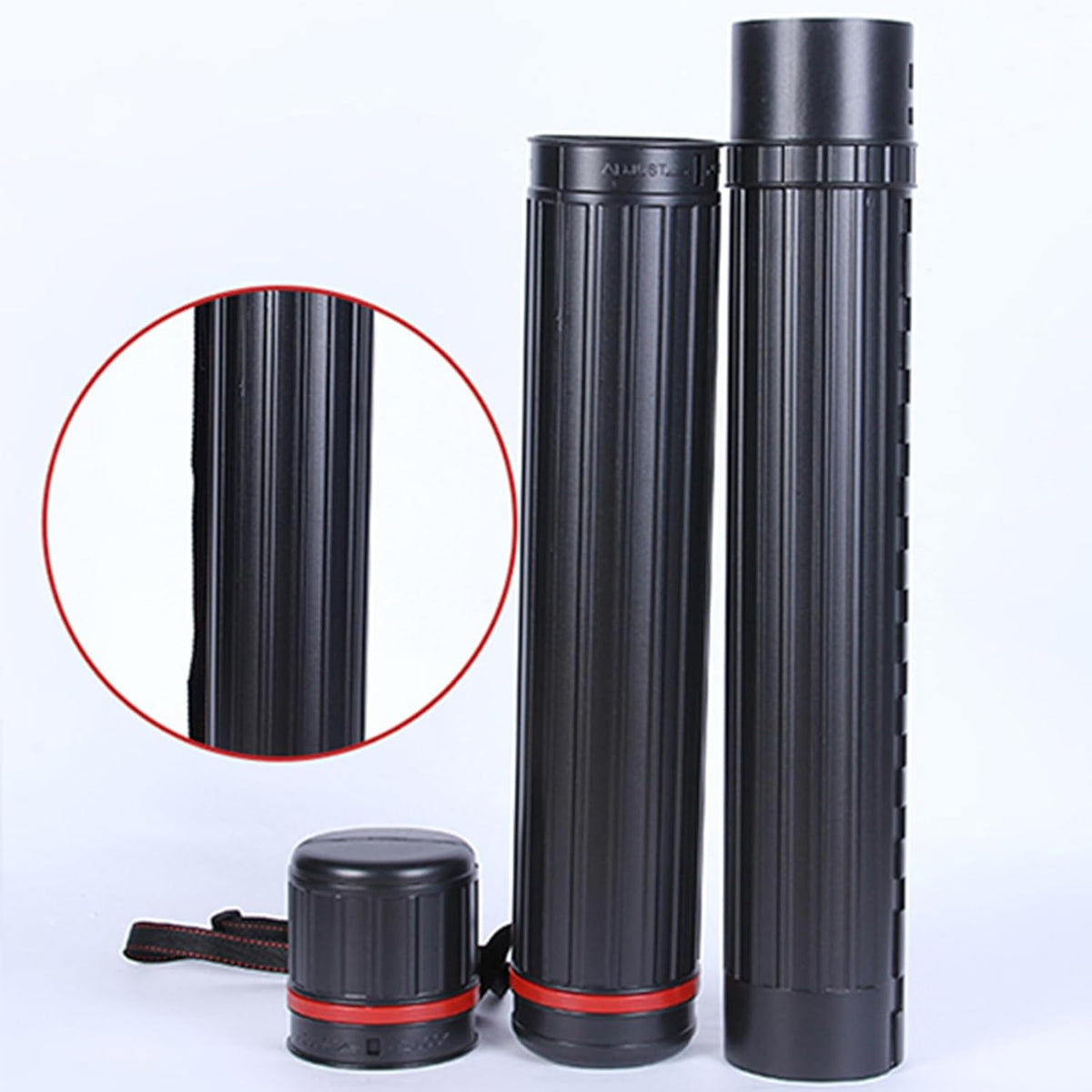 DEWEL 2Pcs Telescoping Plastic Art Tube for Poster/Art/Document/Fishing Rod, Extends from 30" to 53", Waterproof and Light Resistant, with Carrying Strap(Black XL Size)