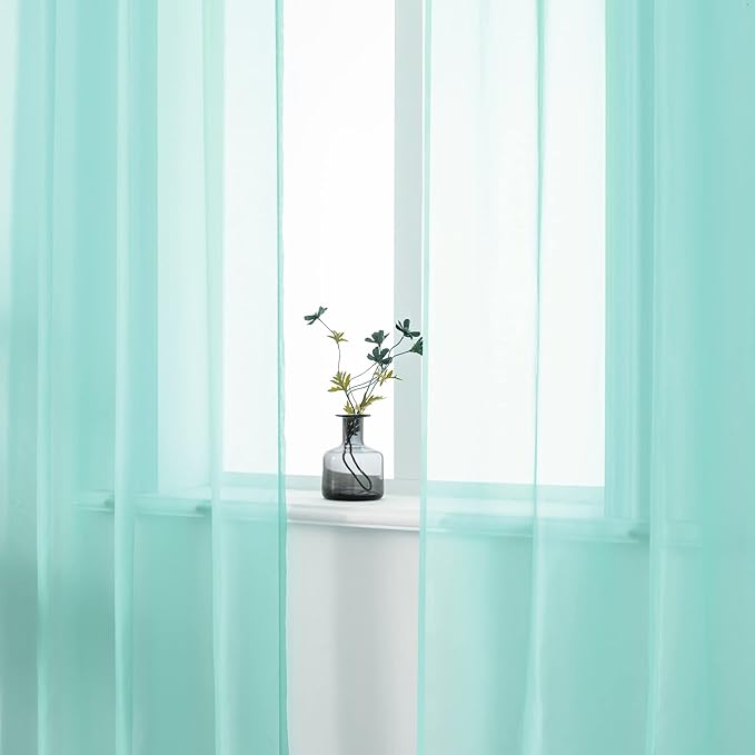 DUALIFE Aqua Window Sheer Curtains 108 Inches Extra Long 2 Panels Grommet Voile Drapes Gauze Semi Sheer Curtains for Living Room Kids Bedroom 52 x 108 Inch Length
