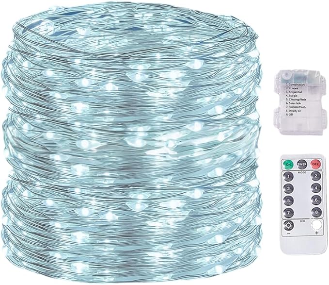 LED Fairy Lights Battery Operated String Lights Waterproof Silver Wire Firefly Lights for DIY Crafts Wedding Indoor Outdoor Christmas Patio Garden Decoration (Pure White, 66FT-200LEDS)