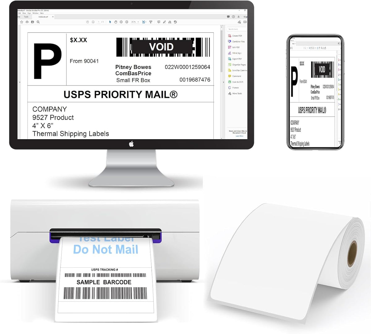 9527 Product 4x6 Blank Direct Thermal Shipping Labels for Zebra 2844 Zp-450 Zp-500 Zp-505,250 Labels/Roll,Total 80 Rolls