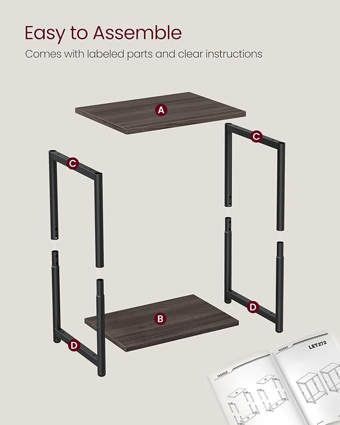 VASAGLE Side Tables Set of 2, Small End Table, Nightstand for Living Room, Bedroom, Office, Bathroom, Chestnut Brown and Classic Black ULET272B74