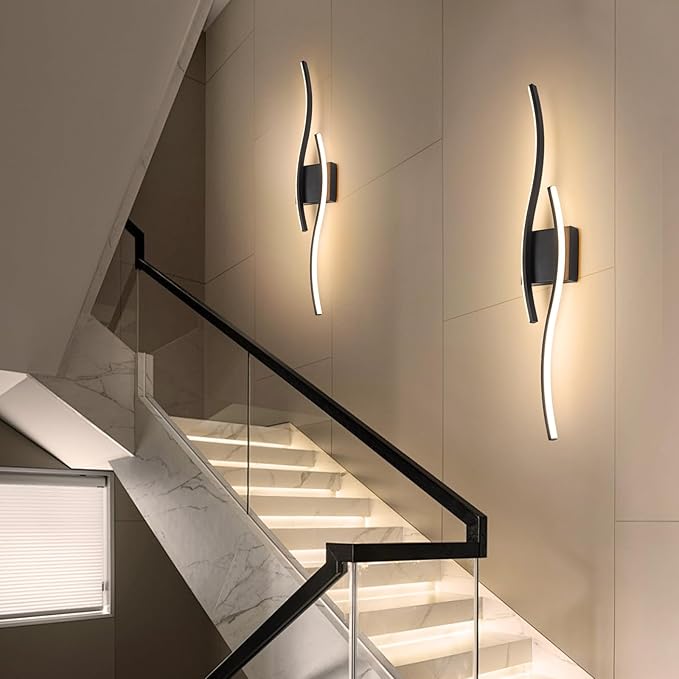 Modern Wall Lights 47.2inch, Dimmable Wall Sconce with Remote Control, Hardwired Black Wall Scones Lighting LED Wall Lamp for Living Room Bathroom Hallway Hotel Bedroom Stairs