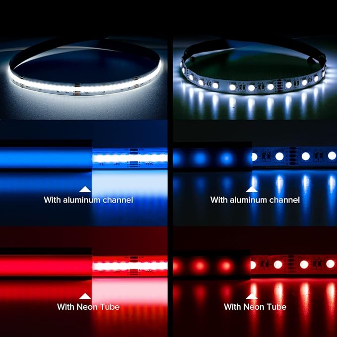 BTF-LIGHTING FCOB COB LED Strip RGBW 6500K 896LED/m 16.4FT DC24V Color Changing Flexible High Density Uniform Light 12mm Width for Home Indoor Decoration(No Adapter or Controller)