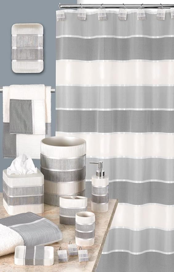Zahari Home 4pc Modern Line Modern Bathroom Accessories Set Modern Soap Dispenser, Tumbler, Tooth Brush Holder and Dish Soap Holder Luxury Contemporary Grey Decor Unique Design Luxury Bath Set