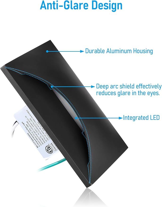 LEONLITE 12-Pack Black 5CCT 120V LED Step Lights, 150LM 5%-100% Dimmable Stair Lights Indoor Outdoor IP65 Waterproof, Aluminum Anti-Glare Shell, CRI90 ETL 2700K/3000K/3500K/4000K/5000K