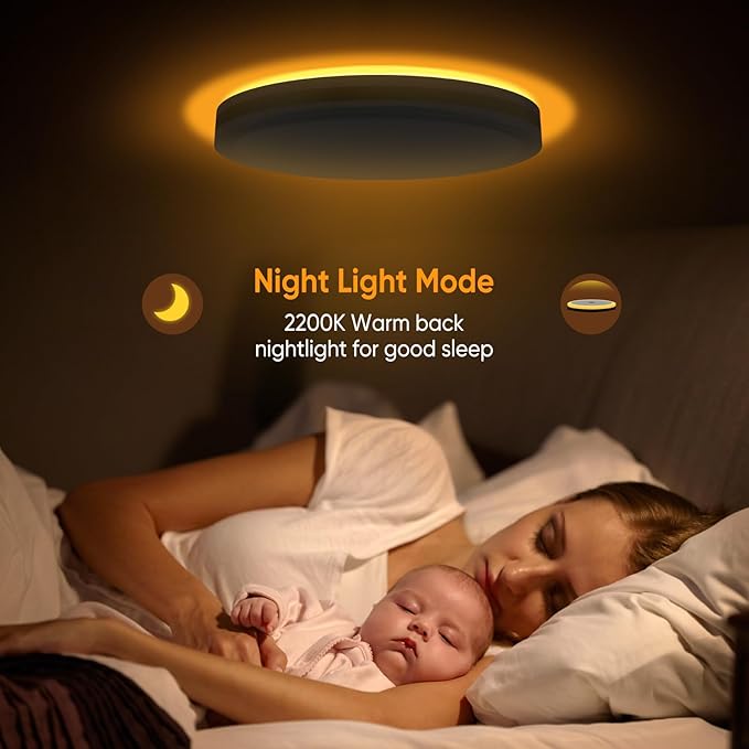 18 Inch Flush Mount Modern White Gold LED Ceiling Light with Night Light, 5CCT 45W 4500LM 2700K-6500K Adjustable, Dimmable Light Fixture for Bedroom Hallway, ETL