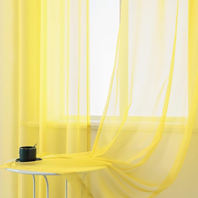 Yellow Curtains 120 Inches Long for Bedroom 2 Panels Grommet Voile Drapes Semi Sheer Light Filtering Sliding Glass Door Curtains for Floor Length Windows Patio Living Room Wide 52x120 Inch Length