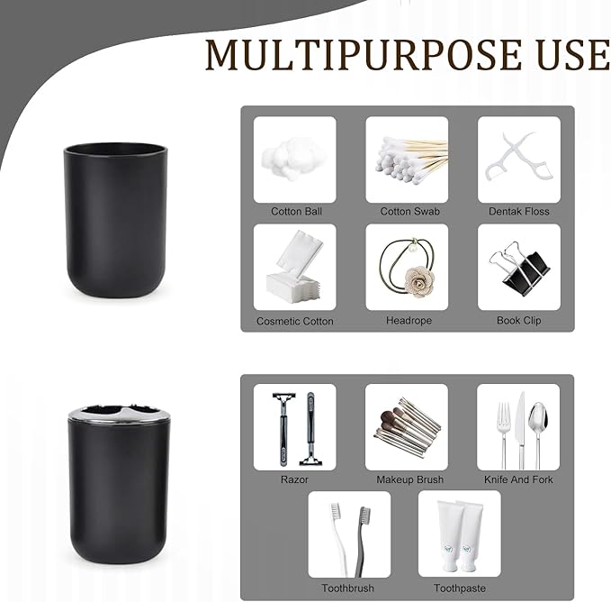 CERBIOR Bathroom Accessories Set 6 Piece Bath Ensemble Includes Soap Dispenser, Toothbrush Holder, Toothbrush Cup, Soap Dish for Decorative Countertop and Housewarming Gift (Shiny black-6pcs)