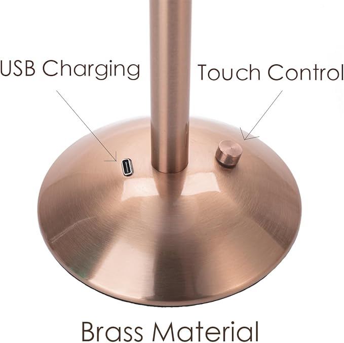 Cordless Table Lamps for Home,Table,Dining Room, Gold Rechargeable Lamps, USB Charge 12'' Tall LED Brass Portable Outdoor Indoor Table Lamp with Built-in Dimmer (Champagne Gold)