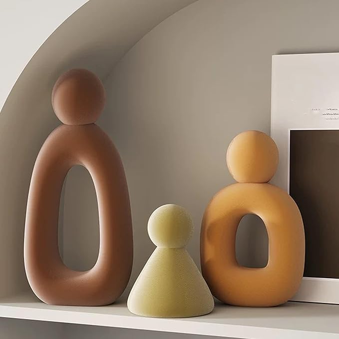 XINXUAN Abstract Three Sculptures - Minimalist Home Decoration, Modern Living Room Character Design, Desktop Decoration, Neutral Resin Art, Meaningful Home Gifts ﻿ (Flocking Color)