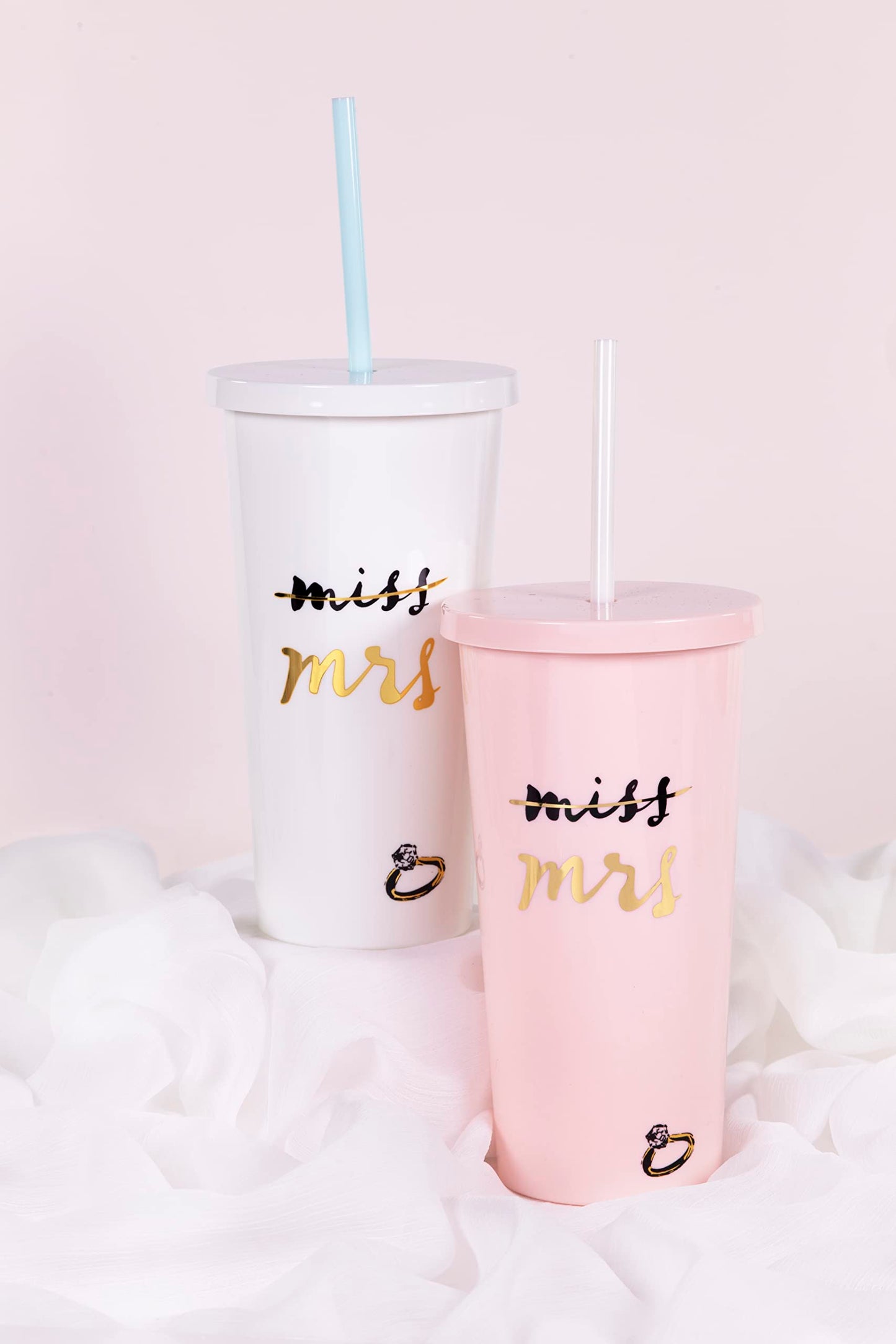 Kate Spade New York Acrylic Bridal Tumbler with Lid and Straw, 20 oz Tumbler for Bride to Be, Slim Double Wall Tumbler, Miss to Mrs. (White)