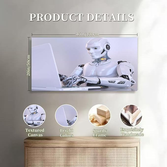 Wibinuki Wall Art Wall Decor Wall Paintings Robot working laptop for Living Room Bedroom Bathroom Home Decor Can Be Hung Directly 20"x 40"