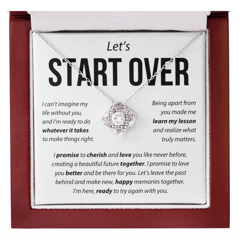 Start Over Necklaces, To My Soulmate Necklace For Women, Gift For Girlfriend, Personalized Birthday Gift For Her Anniversary Valentine, To My Wife Necklace From Husband (Luxury Led Box, Silver)