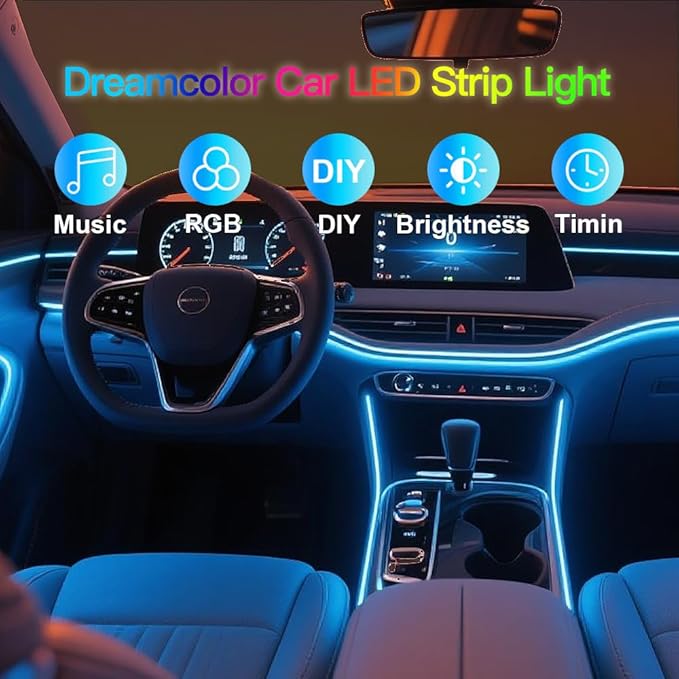 RGB 22 in 1 Interior Car LED Strip Light with Wireless APP,16 Million Interior Lights Car Dreamcolor Acrylic Ambient Lighting 600 LED Music Sync Neon Lights Kits (22 in 1 Set + App Control)