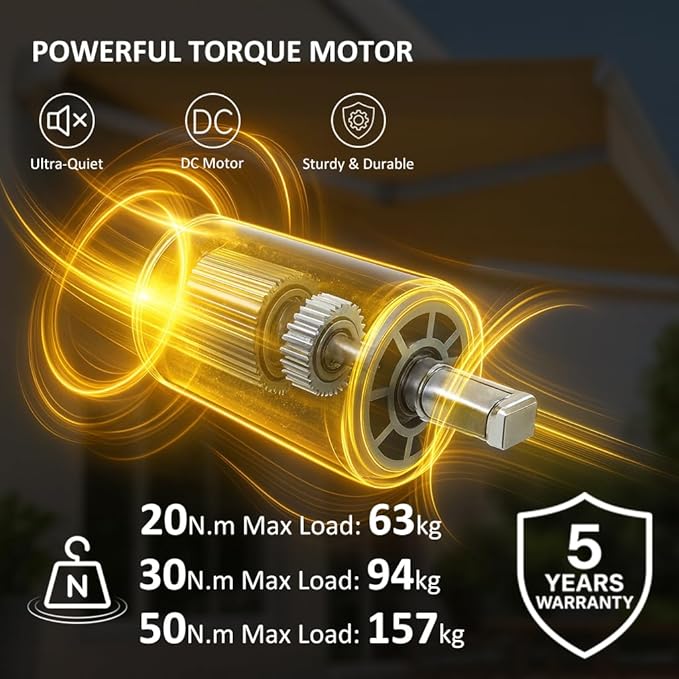 Remote Control DC24V Motorized Roller Shade Motor with Manual Override, 45mm Brushless Electric Awning Motor for Windproof Shades, High Torque Tubular Motor (50 N.m for Φ74mm（3"） Round Tube)