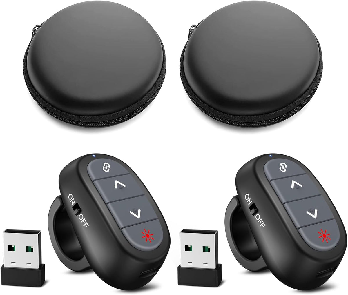 (2 Units) Presentation Clicker PowerPoint Wireless Presenter Remote: Laser Pointer Finger Ring Computer Project Power Point PPT Clicker for Laptop Office, Slideshow Google Slide Advancer Rechargeable