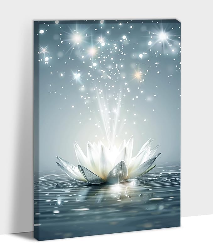 GUTTATY Zen Floral Canvas Wall Art, Water Lily Bloom Picture, Lotus Flower Canvas Art Print, Spiritual Zen Wall Picture, Meditation Spiritual Zen Flower Print for Yoga Spa Spiritual Room 18x24 inch