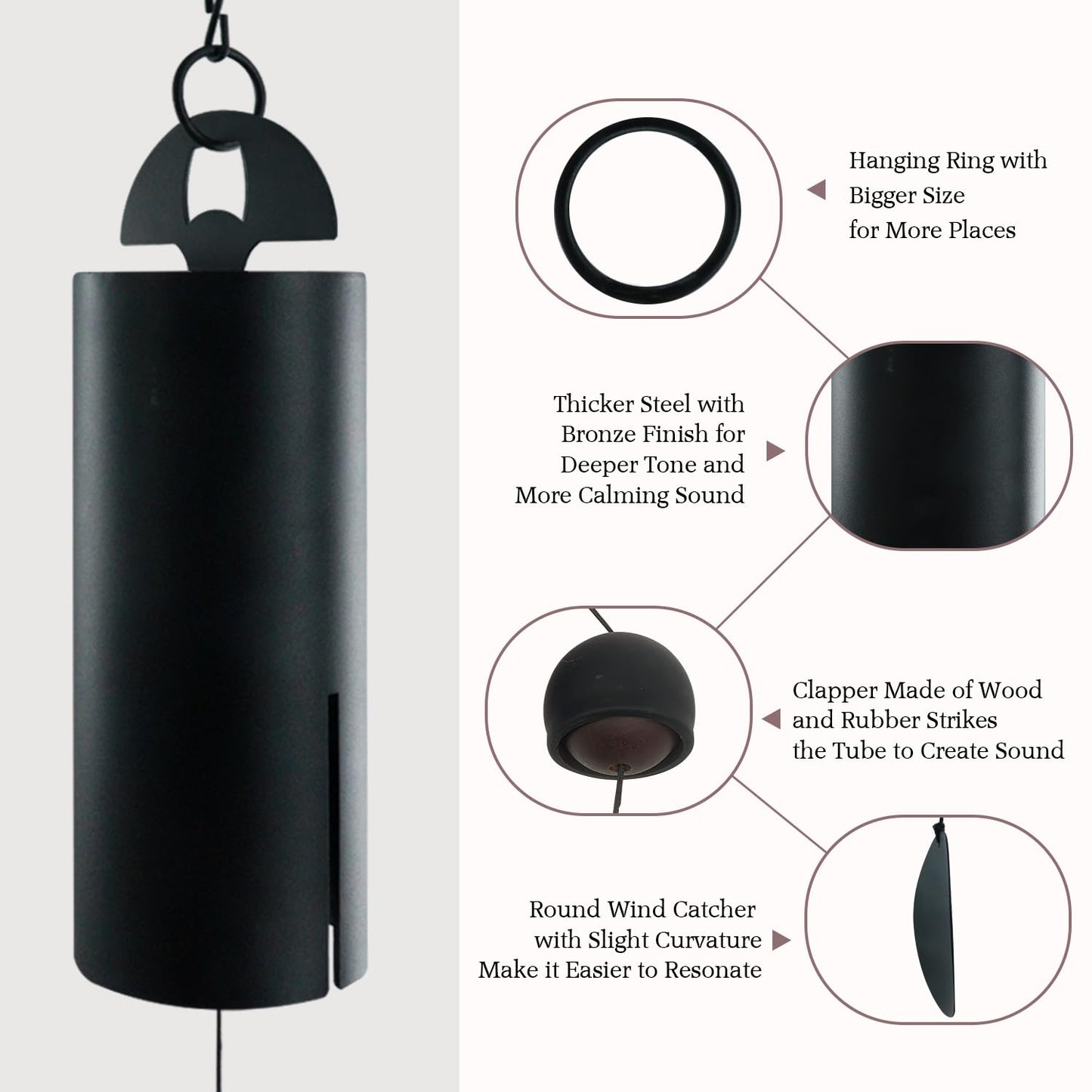 ASTARIN Wind Chimes for Outside Deep Tone Heroic Windbell Deep Resonance Serenity Bell Outdoor Decor for Patio,Yard,Porch,Garden(Matte Black)