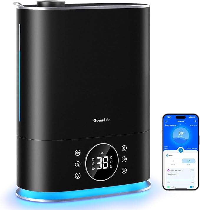 Generic Smart Humidifier Max: 7L Warm/Cool Mist, WiFi Enabled, Top Fill, 70H Runtime, Large Rooms up to 800sq.ft, Alexa/App Control, Standard, Black