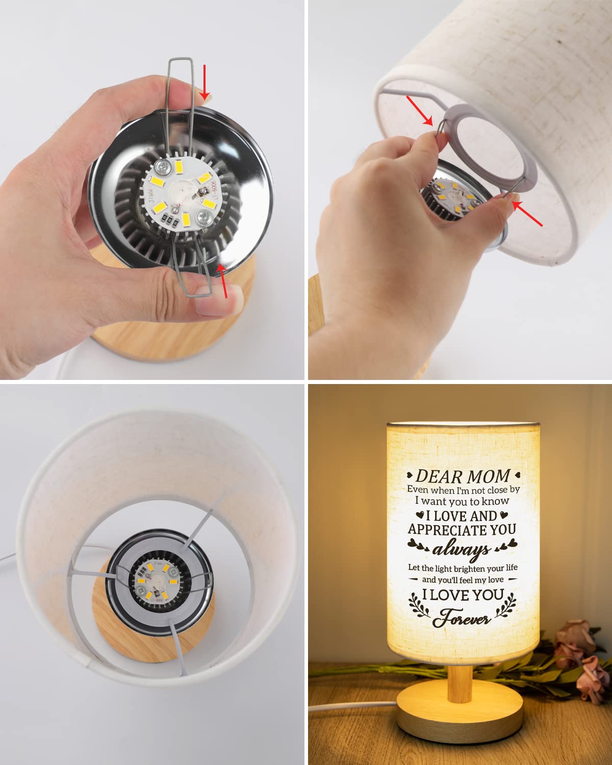Calibron Gifts for Mom from Daughter Son, Mom Gifts for Birthday Fabric Lamp, Birthday Gifts for Mother Table Lamp with Wooden Stand