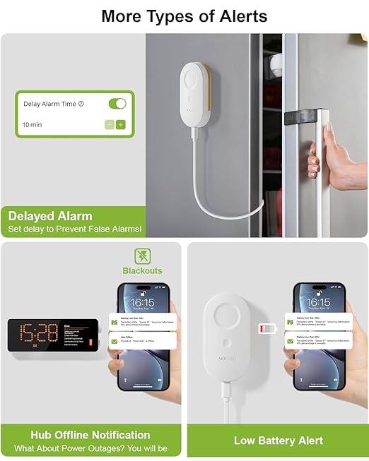 MOCREO WiFi Refrigerator Thermometer Digital Freezer Alarm, Remote Email & App Alert, 2-Year Data Logging, No Subscription, 2 Smart Temperature Sensor for Fridge, Freezer, Hot Tub