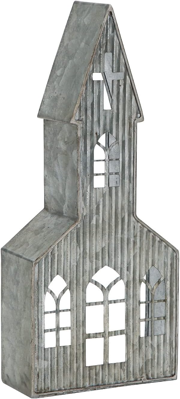 Church Shaped Tea Light Candle Holder Farmhouse Galvanized Metal Candle Holder Vintage Decorative Tealight Holder for Table Centerpiece Decoration - 5.51" x 2.36" x 12.8"