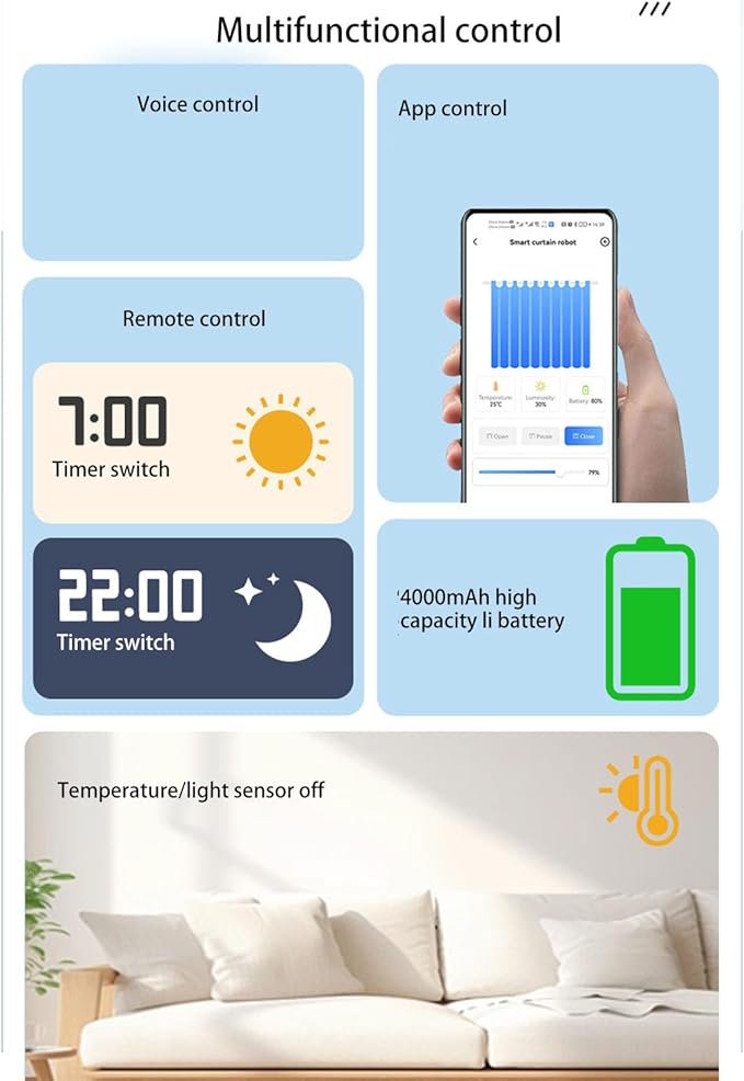 Automatic Curtain Opener, Smart Curtains with Remote, WiFi & Bluetooth Control, Silent Motor, Compatible with Assistant, Shortcuts, T Track, U Rail, Roman Rod