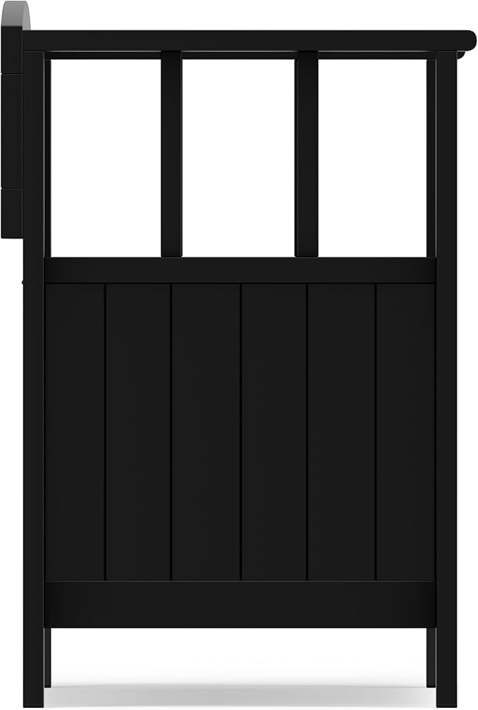 SIMPLIHOME Acadian Entryway Storage Bench - 36 inch Wide Solid Wood Small Hallway Seat in Black, Transitional Bench for Mudroom or Entryway with Lift-Up Lid, 2 Compartments and Slatted Backrest