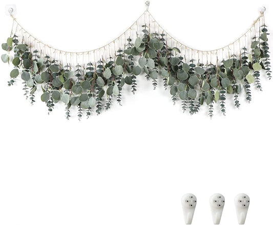 WEHYFGB Eucalyptus Wall Decor Boho Wall Decor Hanging Artificial Eucalyptus Strand Fake Plant Leaves Decoration for Bedroom Office Kitchen Home Decorations