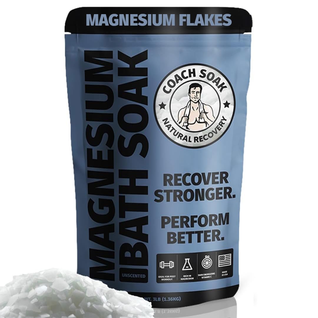 Coach Soak Recovery Bath Soak - Alternative to Epsom Salt Bath Soak - Fast-Absorbing Pure Magnesium Flakes with 21 Minerals, Bath Salts & Essential Oils - 3 lb (1 Pack) - Unscented