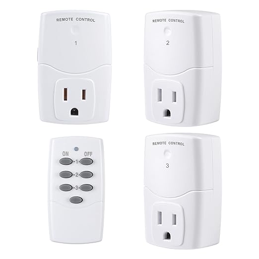 BN-LINK Mini Wireless Remote Control Outlet Switch Power Plug in for Household Appliances, Wireless Remote Light Switch, LED Light Bulbs, White (1 Remote + 3 Outlet) 1250W/10A