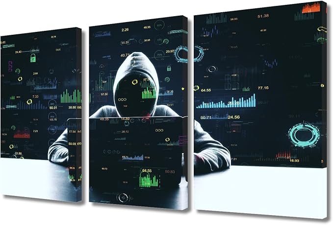 TUMOVO AI Big Data Posters Canvas Print Hacker Malware Art Prints 3 Pieces Wall Art Hacker Paintings Pictures Prints on Canvas Giclee Artwork Framed Ready to Hang Posters and Prints, 36" Wx24 H