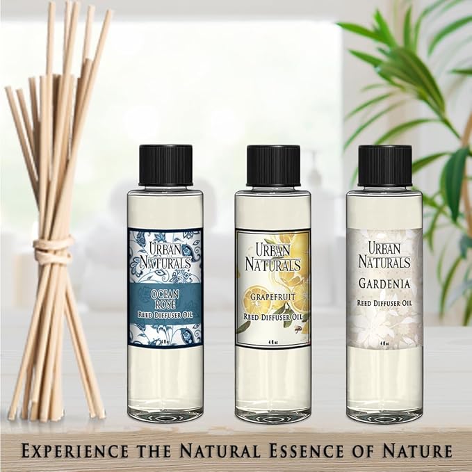 Urban Naturals Reed Diffuser Oil Refill, Sandalwood & Eucalyptus Diffuser Oils with Musk, Herbal Woods, 4 oz + Free Reed Sticks, Made in the USA