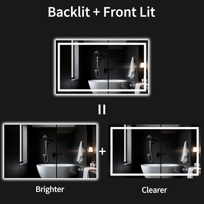 LED Bathroom Mirrors 32"x48" Bathroom Mirror with Lights for Wall, Backlit + Front Lit, 3 Colors, Anti-Fog, Dimmable Brightness for Vanity,Bathroom, Entryway, Living Room