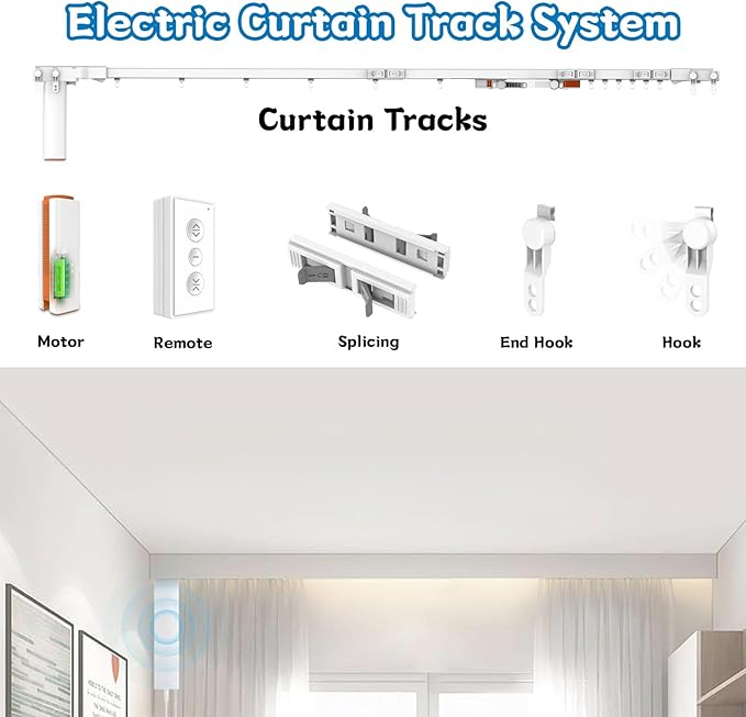 Electric Ceiling Curtains Track Kit with Hooks, Automatic Curtain Smart Curtians System, Multiple Sizes Wall Mount Curtain Track for Living Room Bedroom Room Divider,White,7m/22.9ft