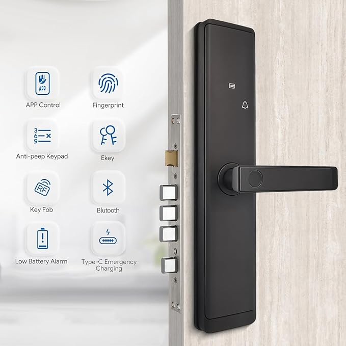 Sophies Keyless Entry Door Lock, Bluetooth Smart Deadbolt Door Lock Works with APP Control Code and Key Support IC Cards Smart Locks for Front Door for Home Hotel Apartment