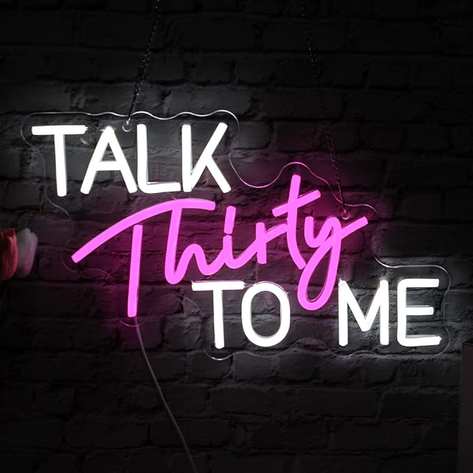 Talk Thirty To Me Neon Sign Dimmable 30th Birthday Neon Light Party Words Neon Signs For Wall Decor Led Pink White Light Signs For Bedroom Home Bar Birthday Gift For Girls USB Sign