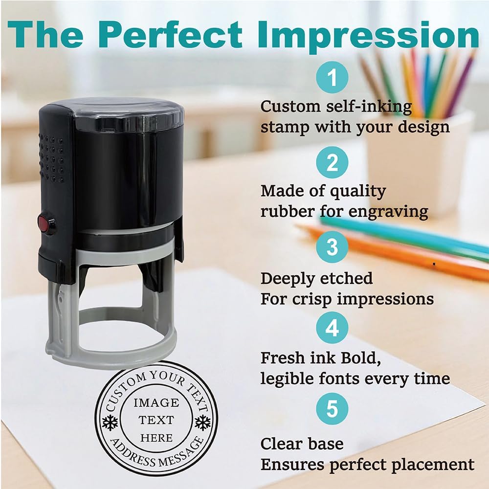 Multi-Size Custom Stamps Self Inking Personalized Logo Name Image Return Address Rubber Stamps for Office Business Personal Use(Round-1inch)