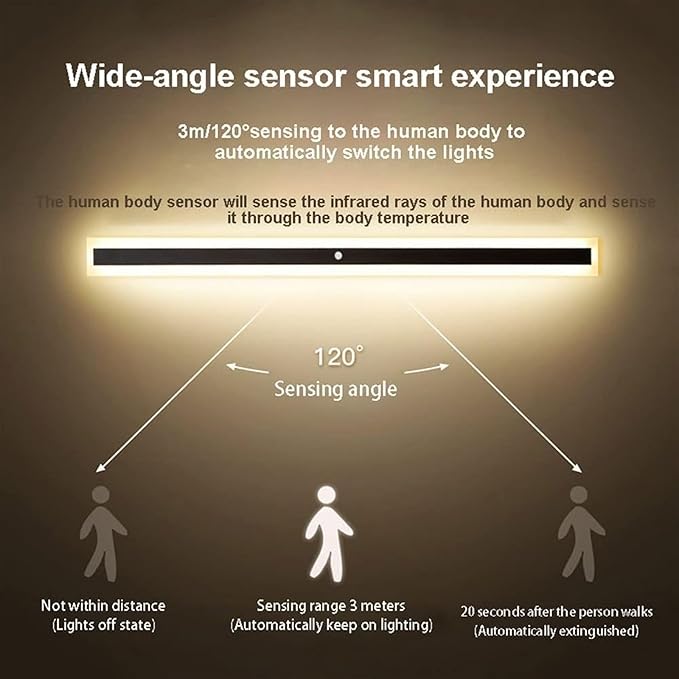 LED Motion Sensor Wall Light Strip Linear Wall Lamp, Indoor Human Body Motion Activated Sensor Wall Sconce Night Lights, Minimalist Bedroom Bedside Lamps for Hallway Oldsix-66(3000K,80cm)