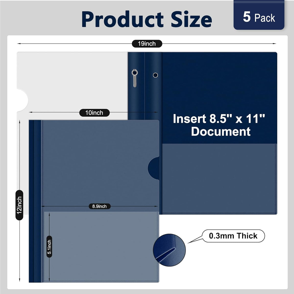 Ndsox 5 Packs Clear Front Report Covers with 3-Prong Fasteners Plastic Project Presentation Folders Resume Document Covers with Navy Blue Back for 8.5x11 Letter Size Paper for School Office Business