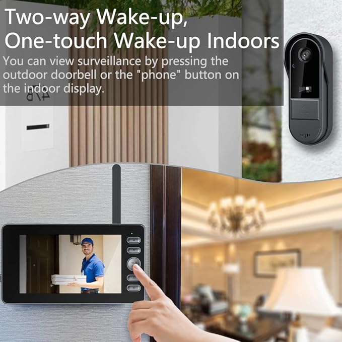 Doorbell Camera Wireless No Subscription with Monitor for Home/Apartment, Timbre con Camara 1080P No App/WiFi Needed, Video Intercom 2-Way Talk,Waterproof Door Bell with Recording & Night Vision
