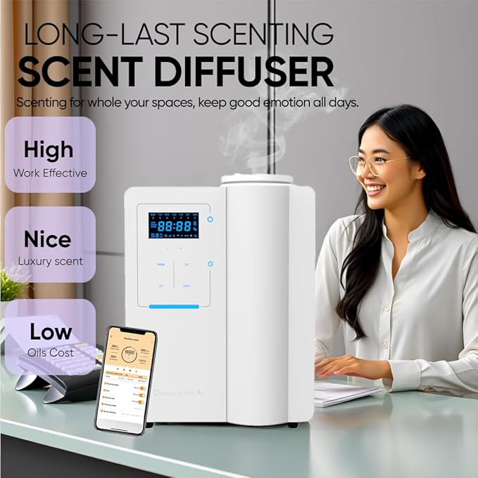 Diffuser - Bluetooth Scent Machine HVAC for 7,500 Sq.Ft Spaces, Lasting-Long Waterless Essential Oil Diffuser for Home, Office & Spa, Cold Air Technology Aromatherapy Diffuser for Business