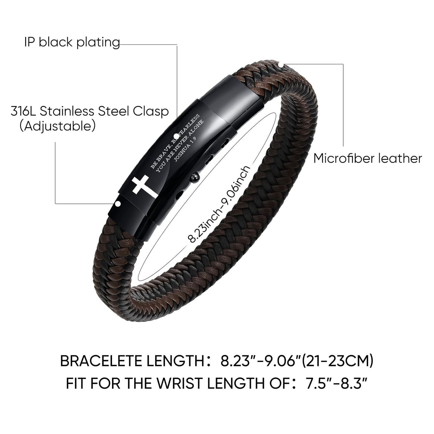 VNOX Christian Gifts For Men- Personalized Religious Gift For Men Pre-Engraved Inspirational Christian Faith Bible Verse Quote Mens Leather Bracelet,Joshua 1.9,Personalized Christmas Gifts For Men,