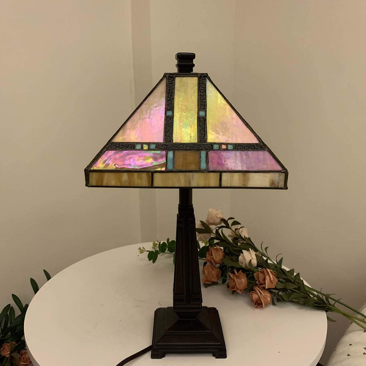 Bieye S10798 Tiffany-Style Stained Glass Mission Lampshade - 10-Inch Wide - Iridescent Elegance