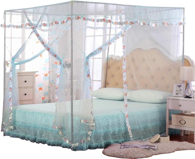 Canopy Bed Curtains Twin - 4 Corner Canopy for Beds, Bed Canopy for Girls Adult, Bedroom Decor (Twin Size, Light Blue)